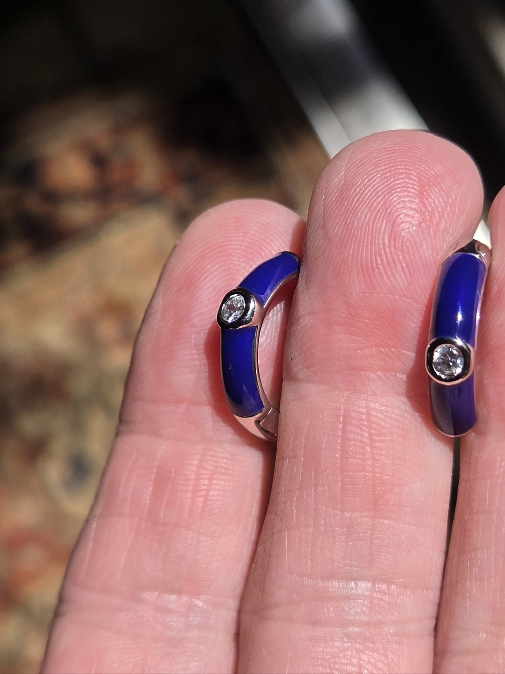 Soho Sterling Blue Enamel Diamond Huggie Hoops - Picture 3 of 10